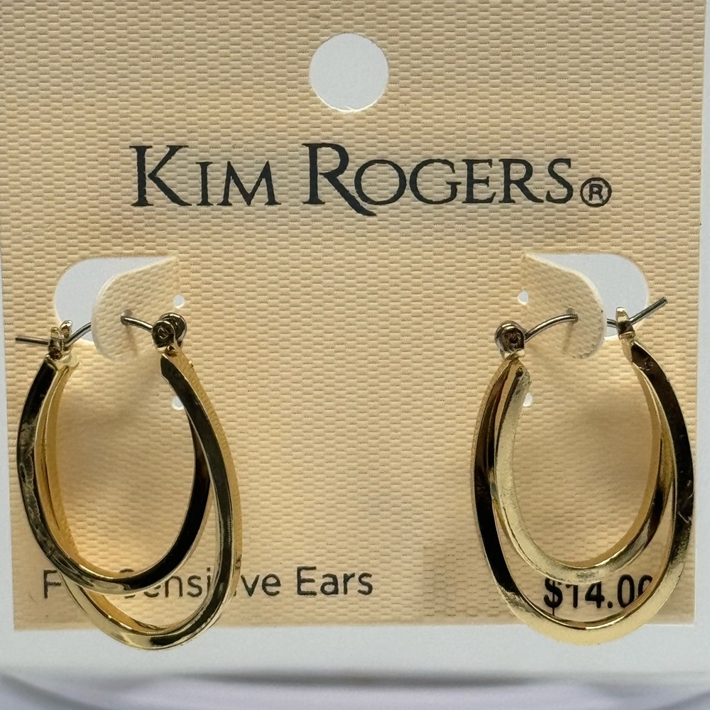 Kim Rogers Gold Tone “U”  Shaped Double Hoop Earrings